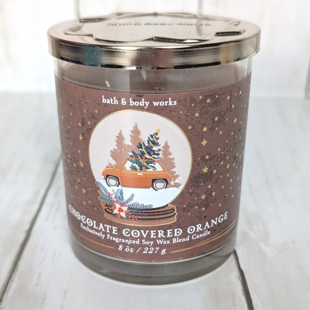 Bath & Body Works Candle 8 oz Chocolate Covered Orange Single Wick Soy Wax Blend